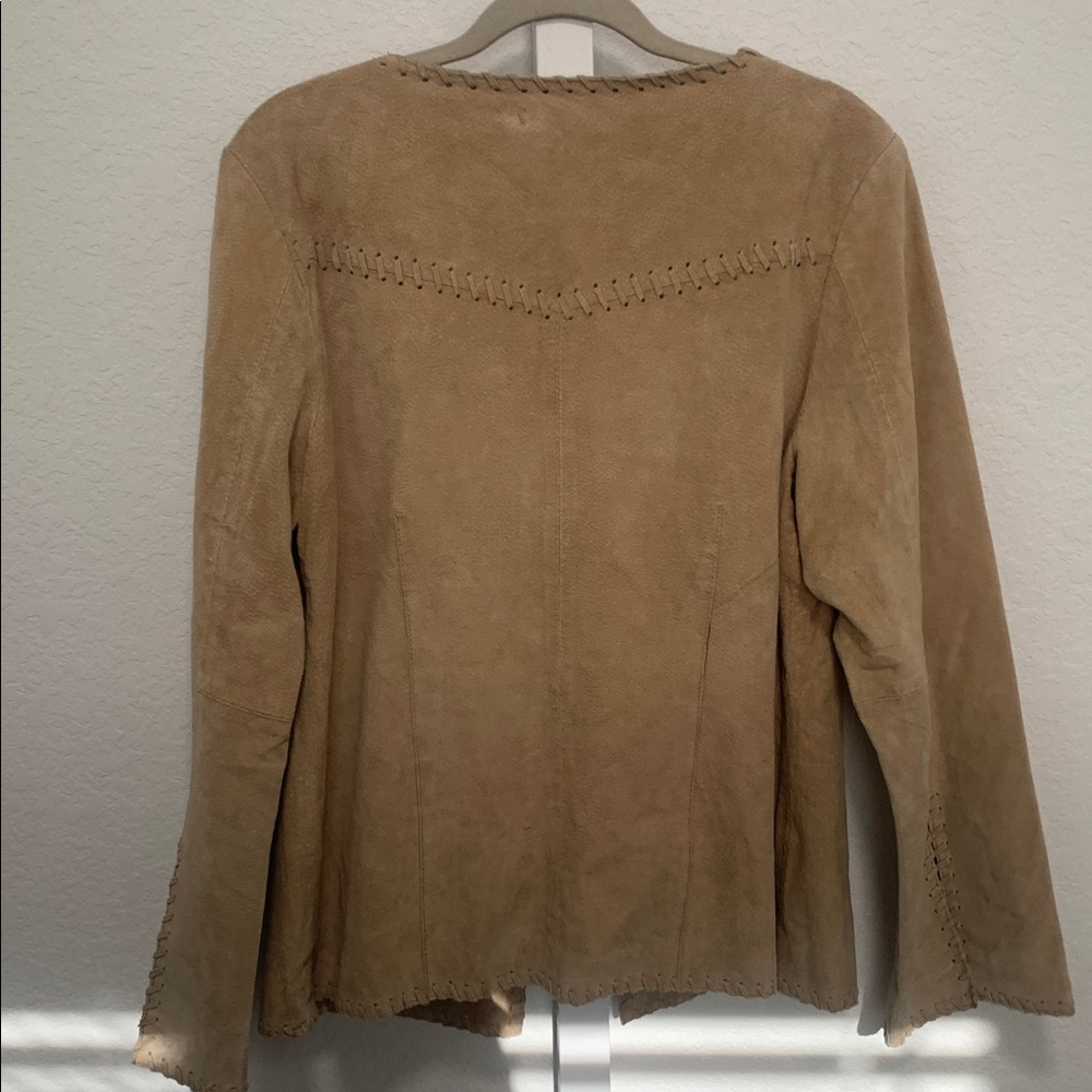 Vintage Tan Genuine Suede Leather Jacket with Front Ties in Great Condition - Picture 4 of 6